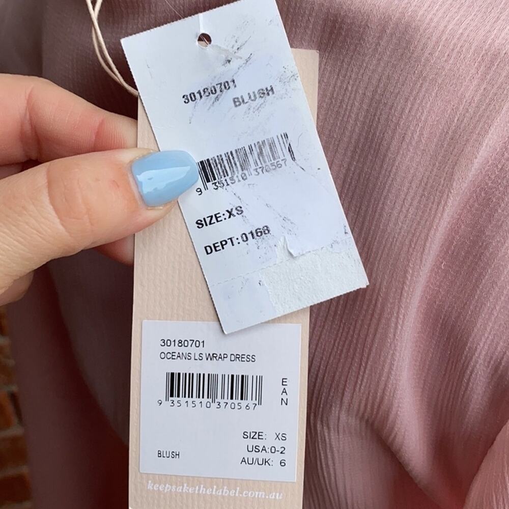KEEPSAKE the Label Oceans LS Asymmetrical Hem Wrap Mini Dress Blush XS NWT - Picture 7 of 9